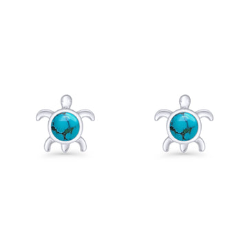 Round 8.5mm Turquoise Turtle Stud Earring 925 Sterling Silver Wholesale